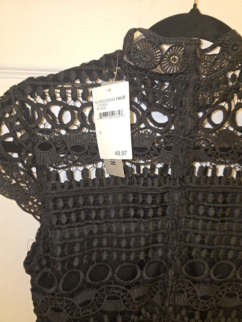 Nordstrom Black Crochet Lace Short-Sleeve Blouse